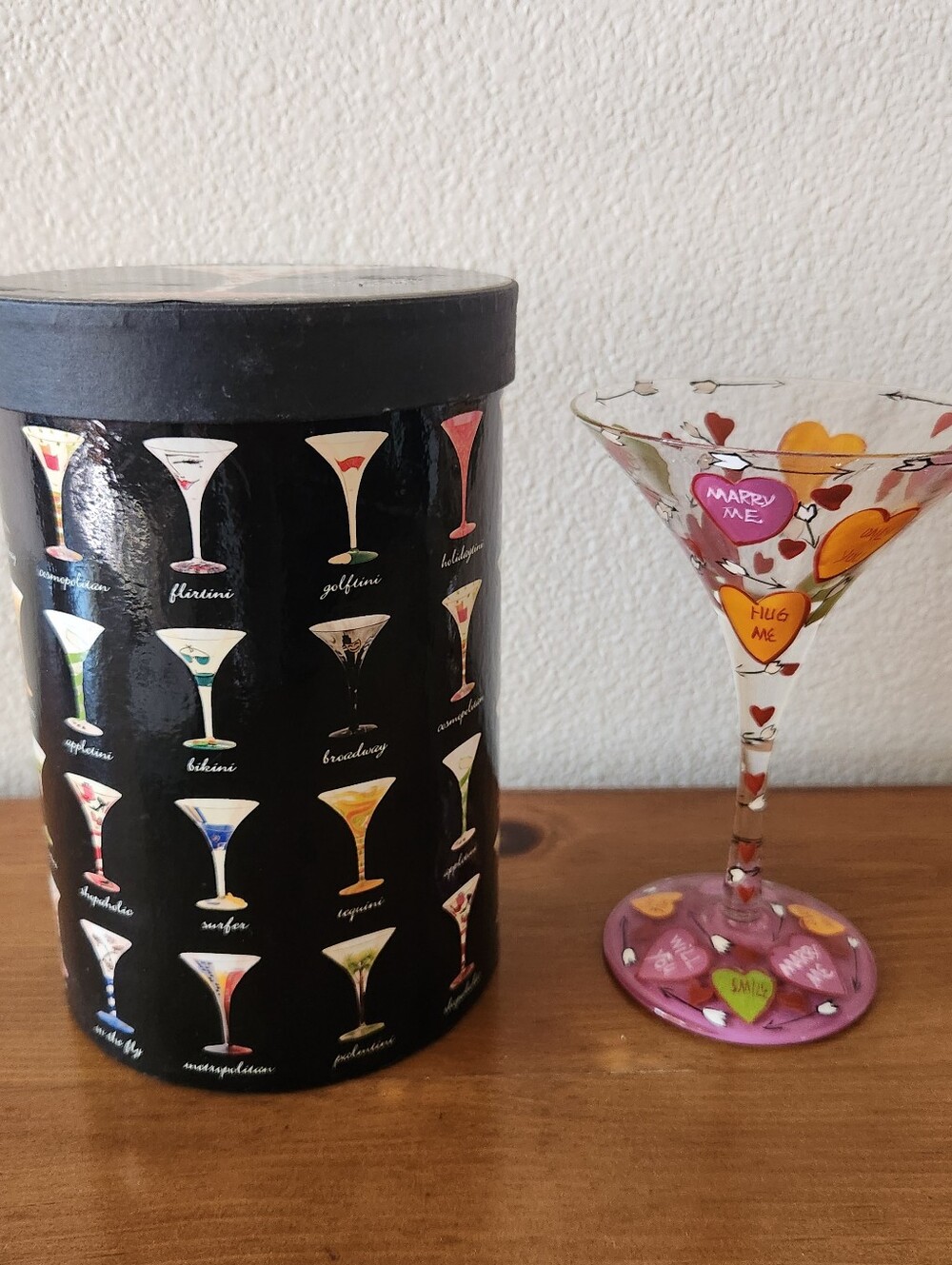 Lolita "Love My Martini" Hand-Painted Pink Conversation Heart Martini Glass